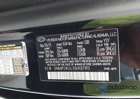 2025 Hyundai Santa Fe Sel z USA, uszkodzony, nr VIN 5NMP24GL3SH137193